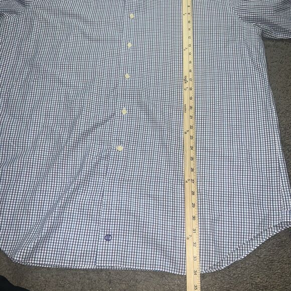 David Donahue Mens 18.5 34/35 Trim Fit Blue & Dune Twill Check Dress Shirt - Picture 4 of 6